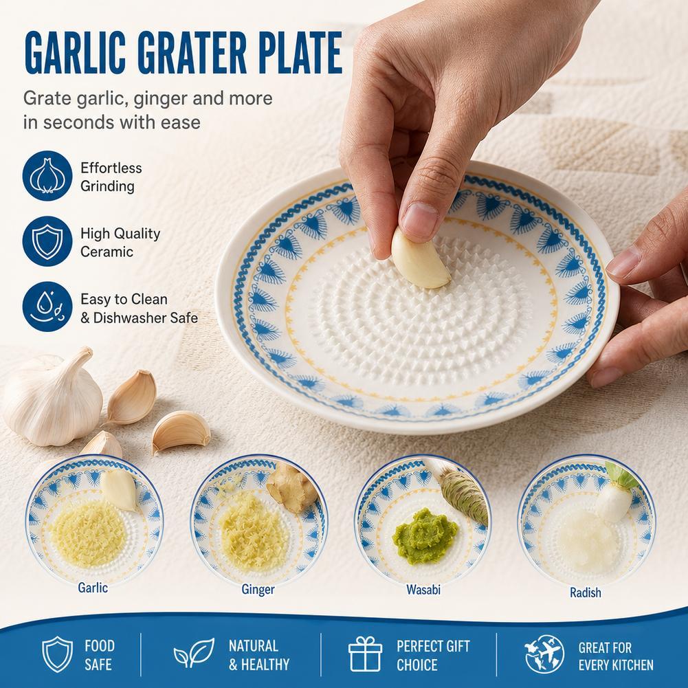 Turmeric - Garlic Grater Plate Ceramic Ginger Mincer